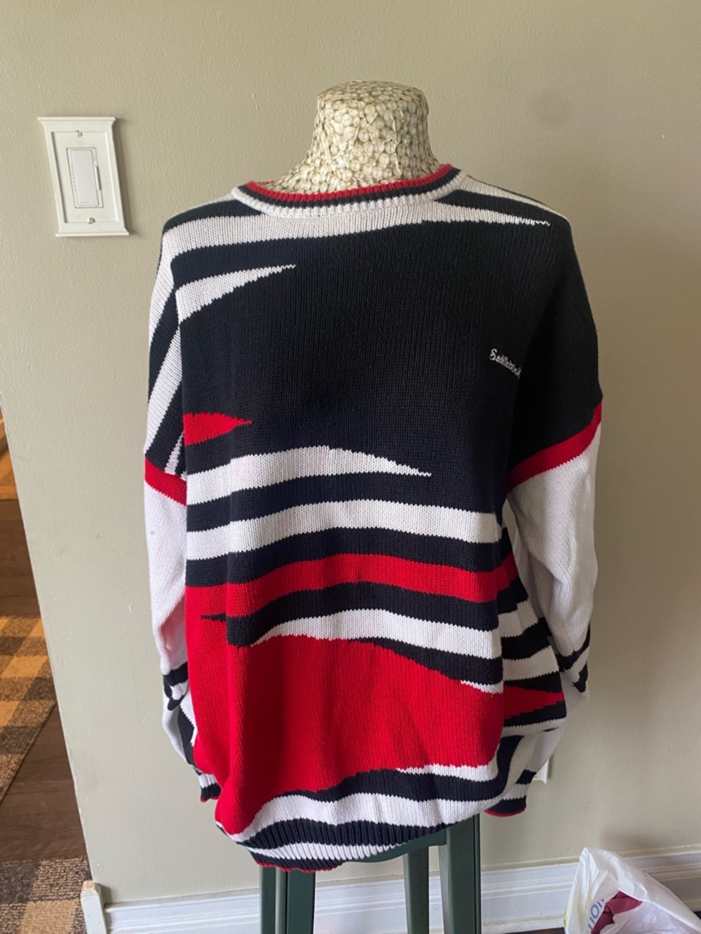 Vintage 90s Striped Red, White & Navy Knit Sweater